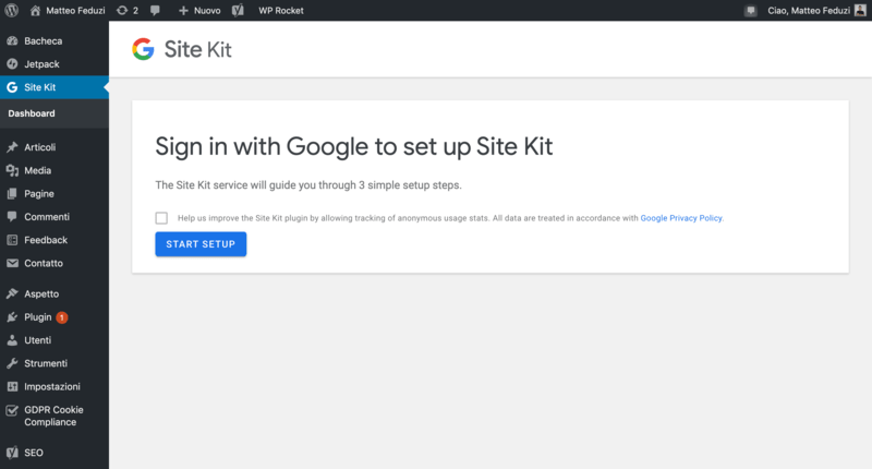 Configurazione del plugin ufficiale di Google Site Kit su WordPress