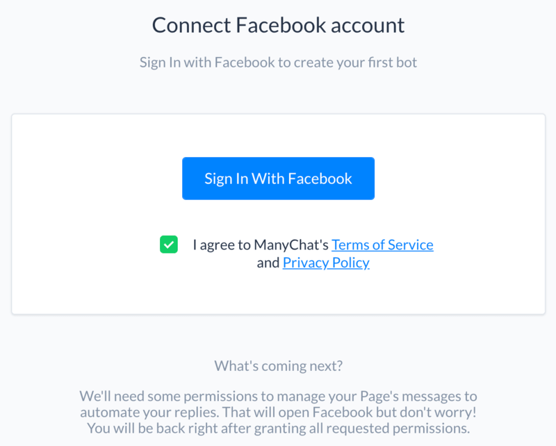 Connetti account Facebook su ManyChat