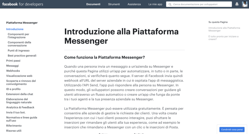 Facebook for developers piattaforma Messenger