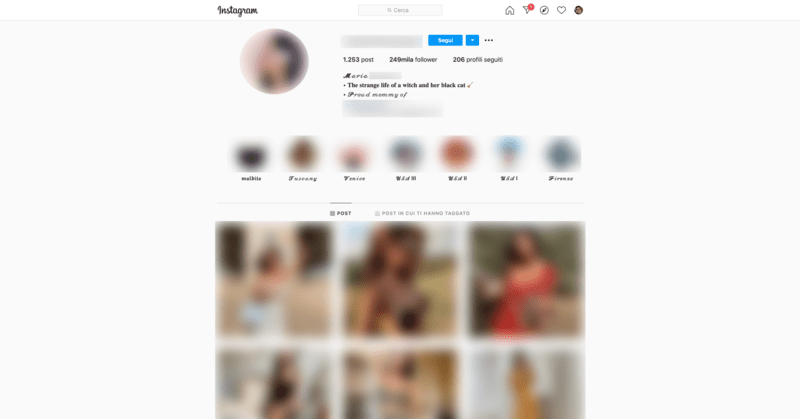 Font Instagram su biografia e storie in evidenza