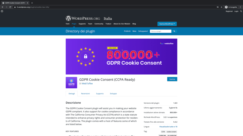 GDPR Cookie Consent plugin WordPress per Cookie Banner
