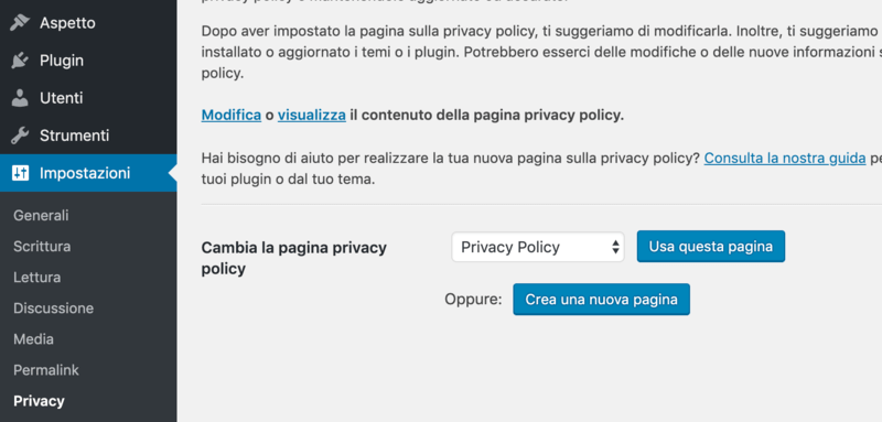 Generatore di privacy policy su WordPress
