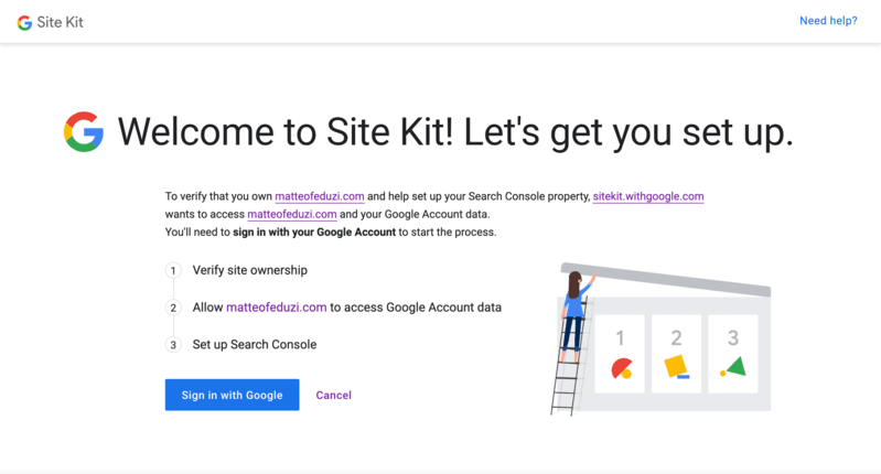 Inizio configurazione Site Kit di Google