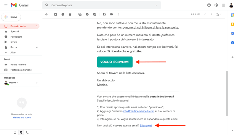 Mostrare il link di disiscrizione nelle email per evitare segnalazioni spam